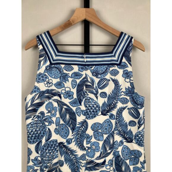 Talbots Textured Square Neck Dress 10 Coastal Pineapple Blue Sleeveless Cotton - Picture 7 of 10